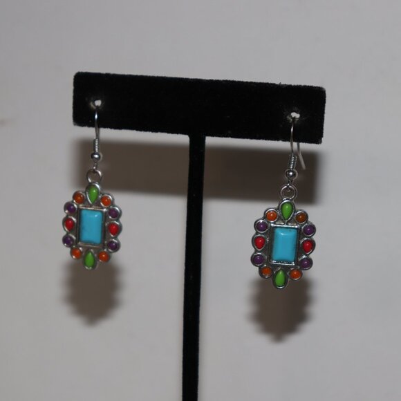 🌈 Silver & Colorful Statement Earrings – 1.75" - Picture 3 of 4
